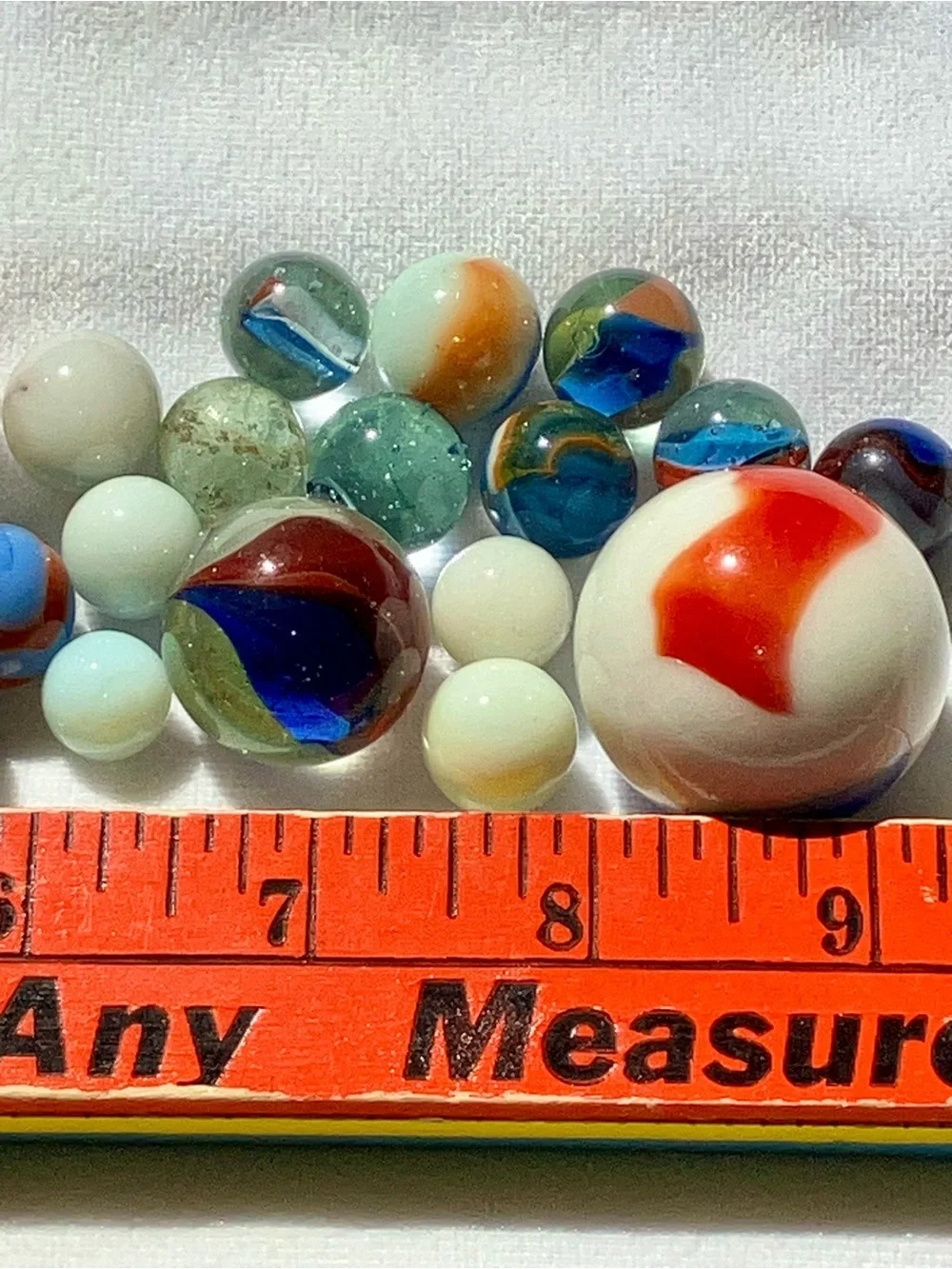 Vintage 34 pc collection glass red white blue marbles